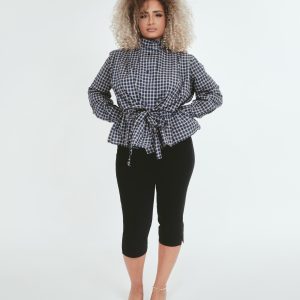 Blouse à carreaux col montant — Marine
