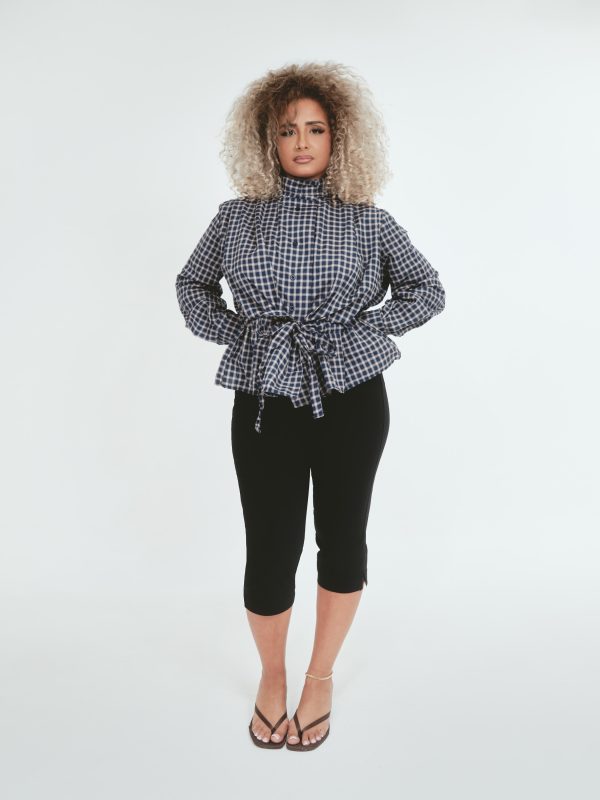 Blouse à carreaux col montant — Marine