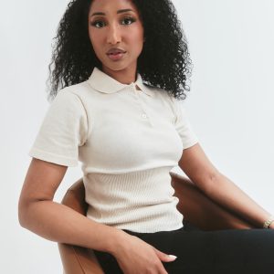 Polo maille côtelée — Écru